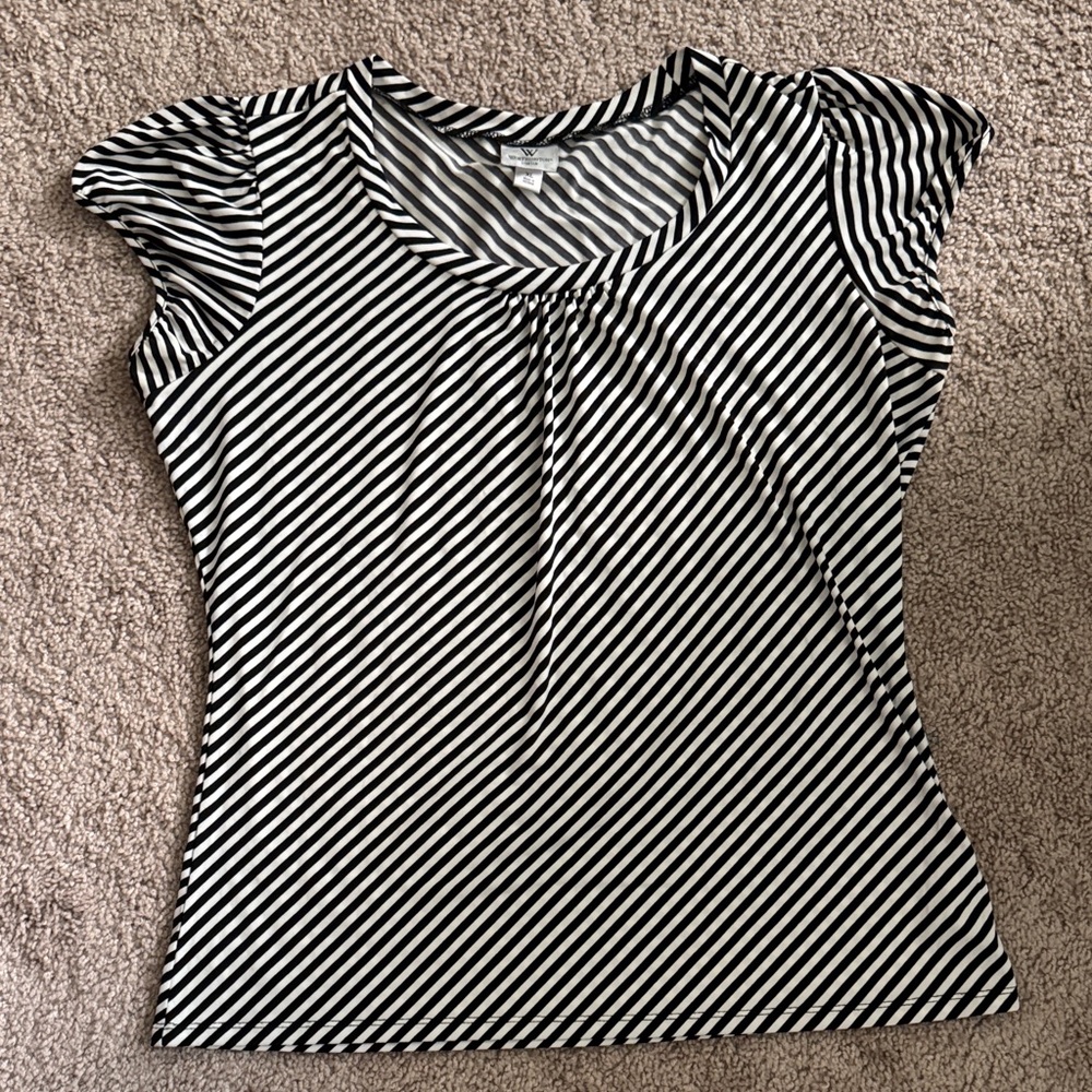 Worthington Black and White Diagonal Striped Blouse